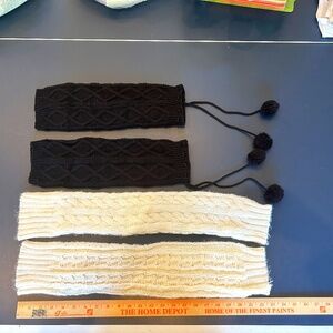 2 Pairs of Like New Leg Warmers (White Silver & Black with Pom Poms)